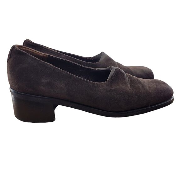 Aquatalia By Marvin K Brown Suede Slip On Shoes Square Toe Block Heel Size 11 - Picture 1 of 9